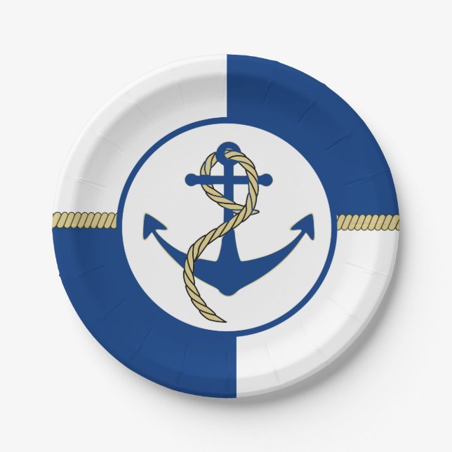 Assiettes En Carton Ancre orientée nautique de bateau (Devant)