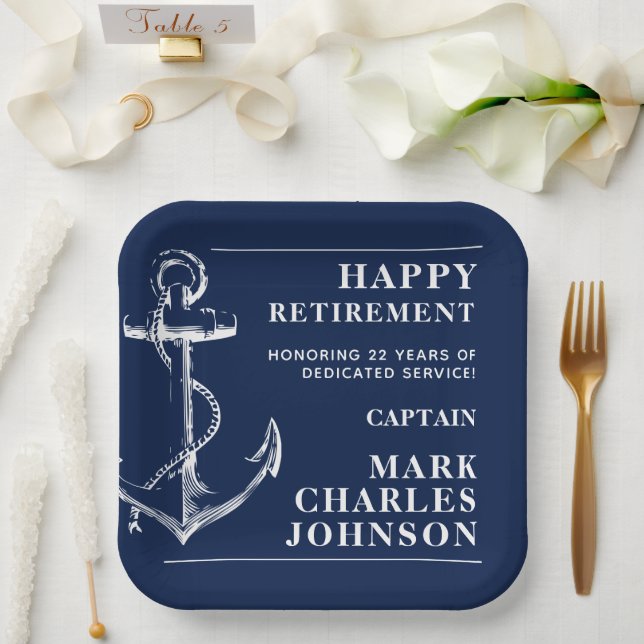 Assiettes En Carton Ancre Retraite de la Marine (Mariage)