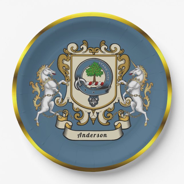 Assiettes En Carton Anderson Clan Badge Bleu Plaque en papier personna (Devant)