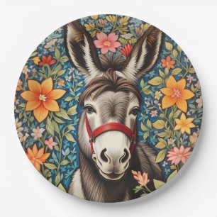 Assiettes En Carton Âne Mignon Sur Fond Floral Coloré