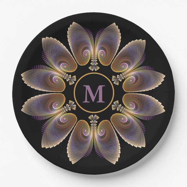 Assiettes En Carton Ange Abstraite ailes Mandala Monogramme fractal (Devant)