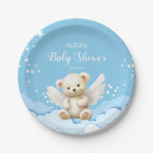 Assiettes En Carton Ange Teddy Ours sur nuages Bébé Bleu