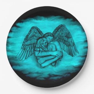 Assiettes En Carton Angel Eros en amour, design noir et vert
