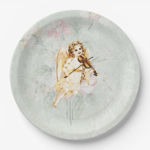 Assiettes En Carton Angel Jouer un violon sur une texture Vintage Shab