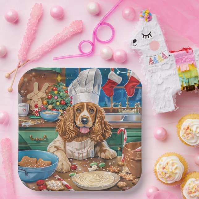 Assiettes En Carton Anglais Cocker Spaniel Vacances Baking : Noël (Fête)