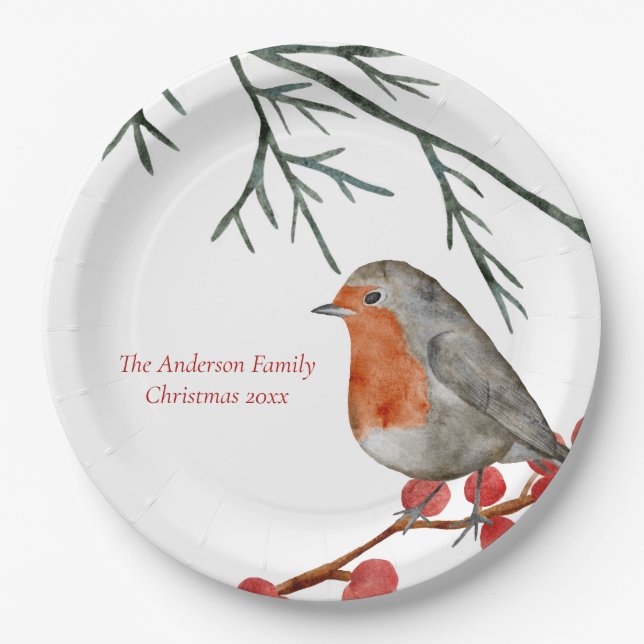 Assiettes En Carton Anglais Redmamin Robin Bird Noël (Devant)