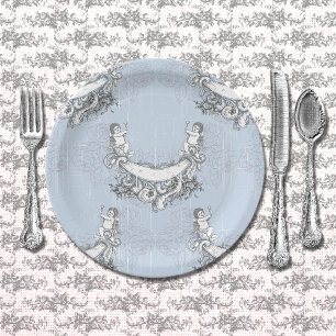Assiettes En Carton Angles vintages En Flore Bleu Ciel