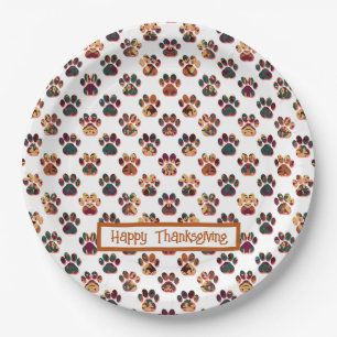 Assiettes En Carton Animal Paw Silhouette Thanksgiving Pawty White