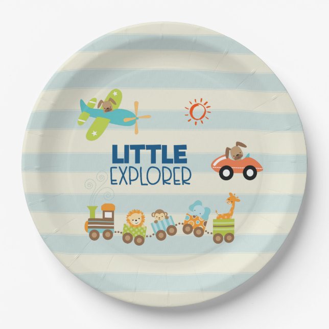 Assiettes En Carton Animal Toy Train Voiture et avion Little Explorer (Devant)