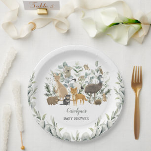 Assiettes En Carton Animaux australiens Baby shower d'Eucalyptus feuil