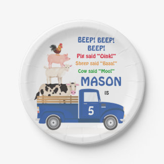 Assiettes En Carton Animaux Camion bleu Plaque de papier d'anniversair