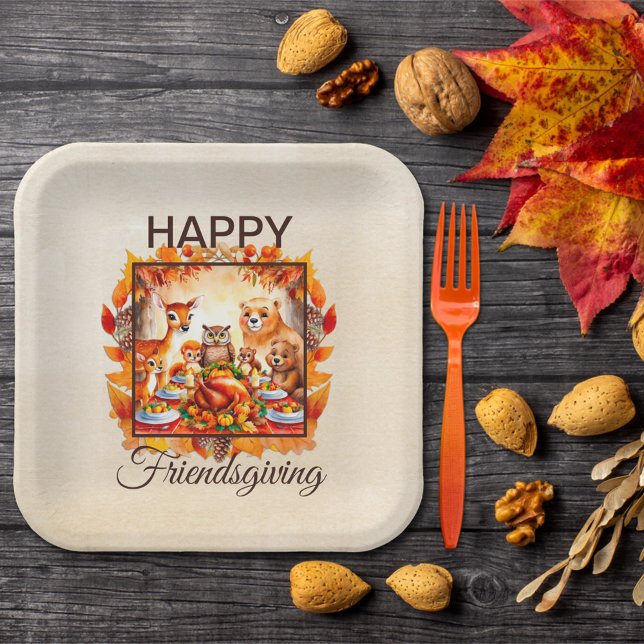 Assiettes En Carton Animaux de bois d'action amicale Feuilles d'automn (Créateur téléchargé)