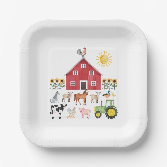 Assiettes En Carton Animaux de ferme Anniversaire (Recto)