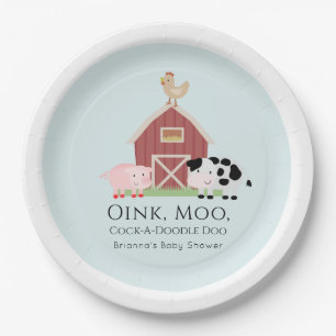 Assiettes En Carton Animaux de ferme Barnyard Boy Baby shower bleu