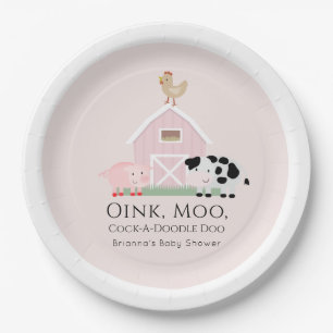 Assiettes En Carton Animaux de ferme Barnyard Girl Baby shower rose