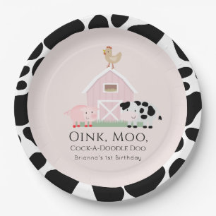 Assiettes En Carton Animaux de ferme Barnyard Rose Girl Anniversaire