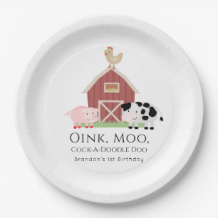 Assiettes En Carton Animaux de ferme Barnyard White Anniversaire