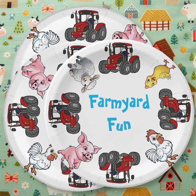 Assiettes En Carton Animaux de ferme et tracteur rouge Amusants Annive (Créateur téléchargé)