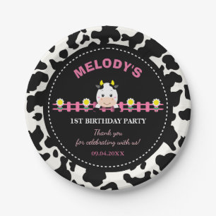 Assiettes En Carton Animaux de ferme Vache rose Barnyard 1er anniversa