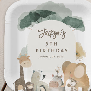Assiettes En Carton Animaux de fête à l'aquarelle Photo Anniversaire