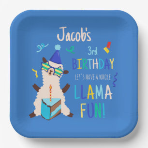 Assiettes En Carton Animaux de fête Lama Garçons d'anniversaire Bleu