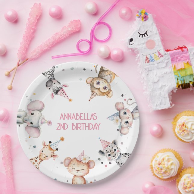 Assiettes En Carton Animaux de fête mignonne safari fille anniversaire (Fête)