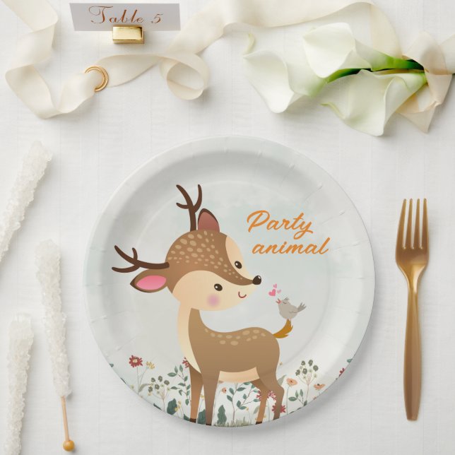 Assiettes En Carton Animaux de fête, rennes et amour du coeur Moderne (Mariage)