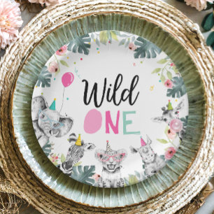 Assiettes En Carton Animaux de fête Safari Wild One Girl Premier anniv