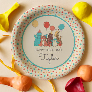 Assiettes En Carton Animaux de Fête Tigre, Manchot, Hippopotame Annive