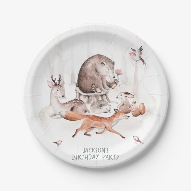 Assiettes En Carton Animaux de forêt boisés Anniversaire ou Baby showe (Devant)