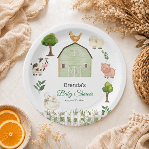 Assiettes En Carton Animaux de la ferme à l'aquarelle Baby Shower de l