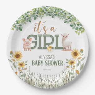 Assiettes En Carton Animaux de la ferme Fille Baby Shower