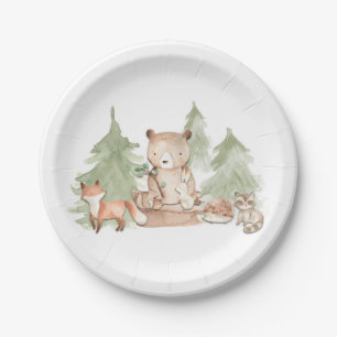 Assiettes En Carton Animaux de la forêt de bois aquarelle Baby Shower