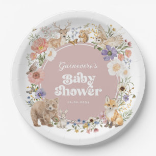 Assiettes En Carton Animaux de la forêt enchantée Bébé rose poussiéreu