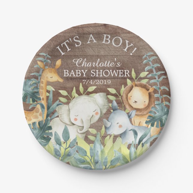 Assiettes En Carton Animaux de la jungle rustique Baby shower Plaque 7 (Devant)