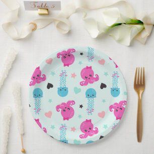 Assiettes En Carton Animaux de mer, Vie de mer, poulpe, méduses, Coeur