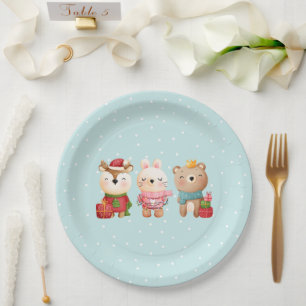 Assiettes En Carton Animaux de Noël en tenue festive