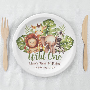 Assiettes En Carton Animaux de Safari Bébé Roi et Reine Premier Annive