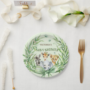 Assiettes En Carton Animaux de Safari Mignons Baby Shower Arc-en-ciel