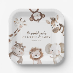 Assiettes En Carton Animaux de safari mignons pour l'anniversaire d'un