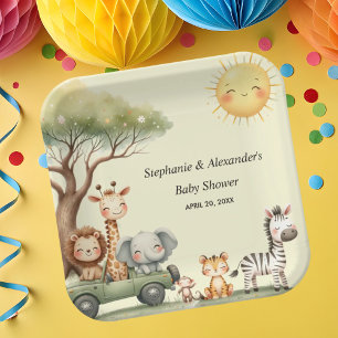 Assiettes En Carton Animaux de safari mignons pour une fête de bébé de