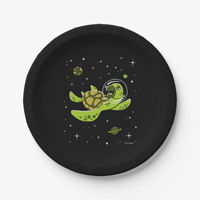 Assiettes En Carton Animaux de tortues dans l'espace (Devant)