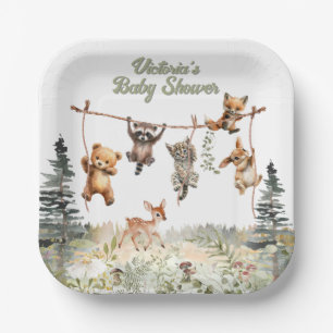 Assiettes En Carton Animaux des bois Clothesline Baby shower forestier
