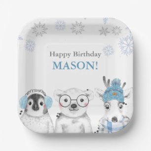 Assiettes En Carton Animaux d'hiver Enfant d'anniversaire