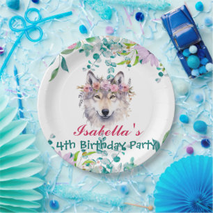 Assiettes En Carton Animaux du zoo du Loup mignon jungle Floral Annive