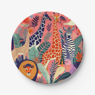 Assiettes En Carton Animaux et oiseaux exotiques contemporains 1 rose