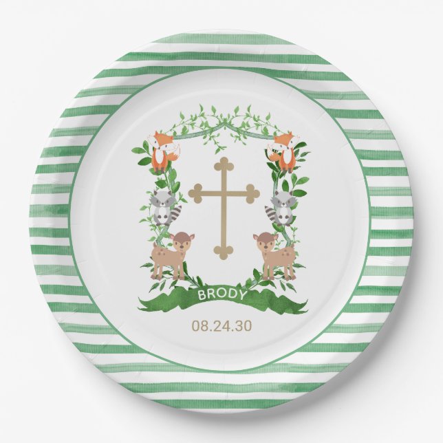 Assiettes En Carton Animaux forestiers Crest Boy Baptism Plaque en pap (Devant)