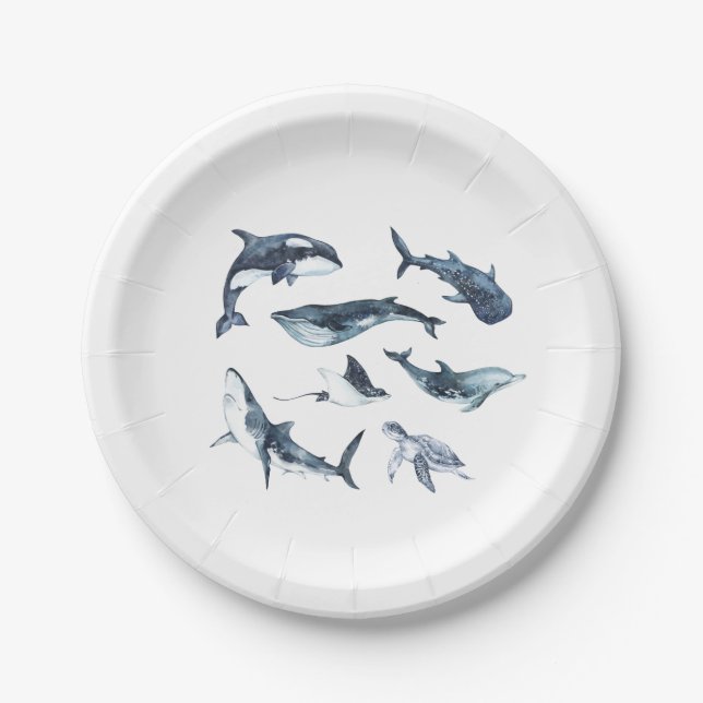 Assiettes En Carton Animaux marins (Devant)