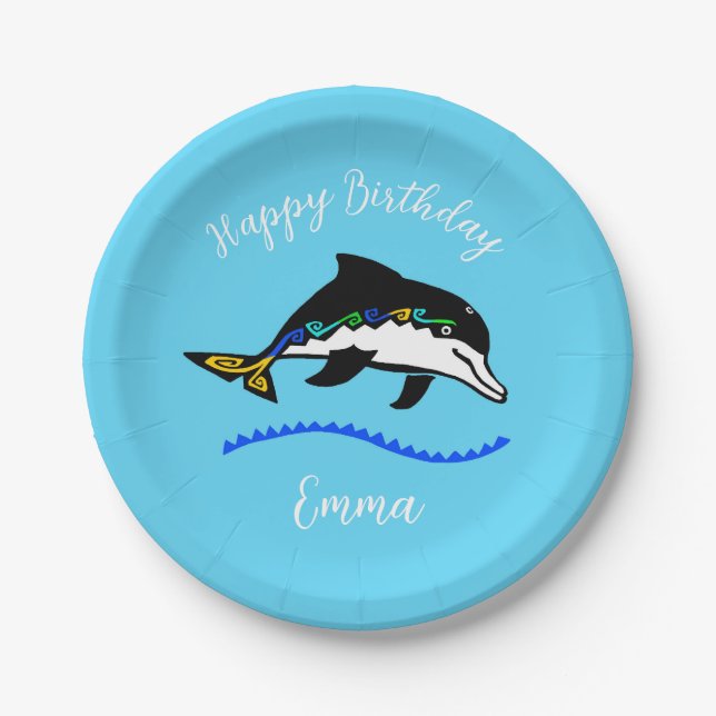 Assiettes En Carton Animaux sauvages - DOLPHIN - Joyeux anniversaire - (Devant)