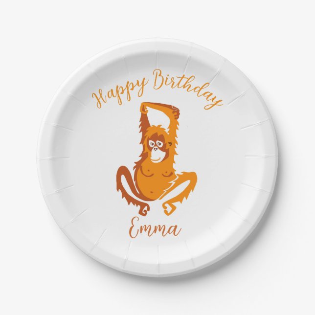 Assiettes En Carton Animaux sauvages - ORANGUTAN - Joyeux anniversaire (Devant)